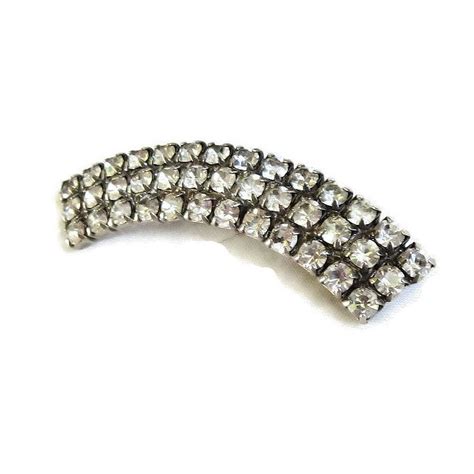 Curved Clear Rhinestone Bar Brooch Vintage Mid Century By