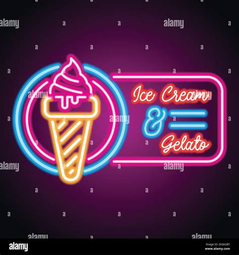 Ice Cream Neon Sign For Ice Cream Advertisement Vector Illustration