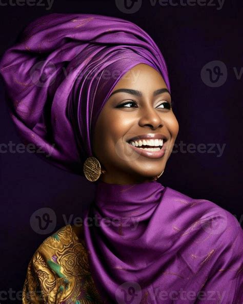 In Love With Her Style Beautiful African Woman Wearing A Headscarf And Jewelry And Smiling While