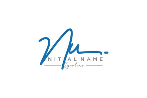 Initial Nu Signature Logo Template Vector Hand Drawn Calligraphy