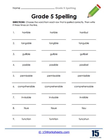 5th Grade Spelling Worksheets