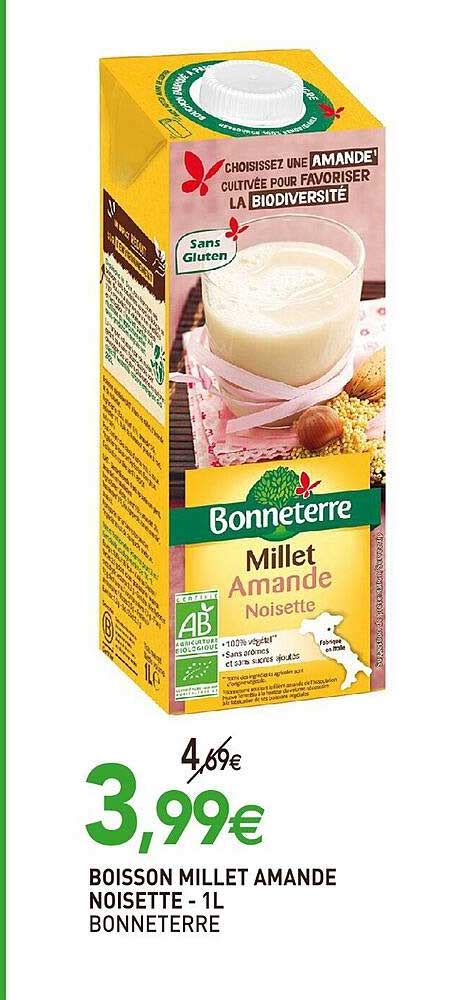 Promo Boisson Millet Amande Noisette 1 L Bonneterre chez NaturéO