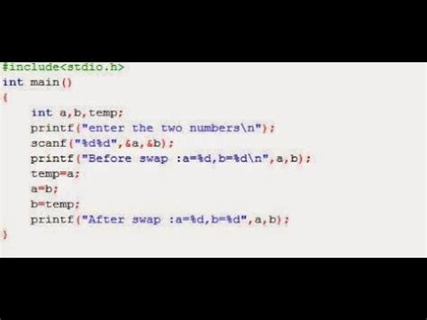 C Program For Swapping Of Two Numbers With Temporary Variable And