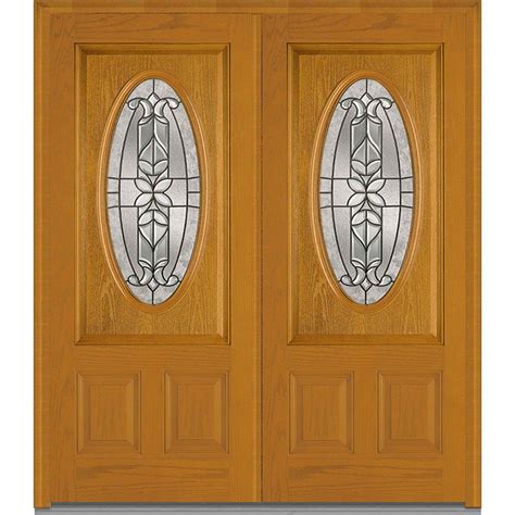 Mmi Door 74 In X 8175 In Cadence Decorative Glass 34 Oval Finished Fiberglass Oak Exterior