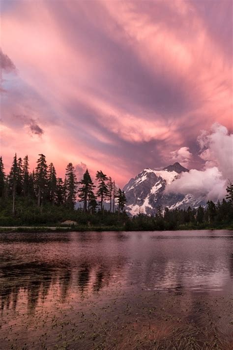 Wallpaper Purple Sky Mountains Clouds Forest Lake Sunset 1920x1200