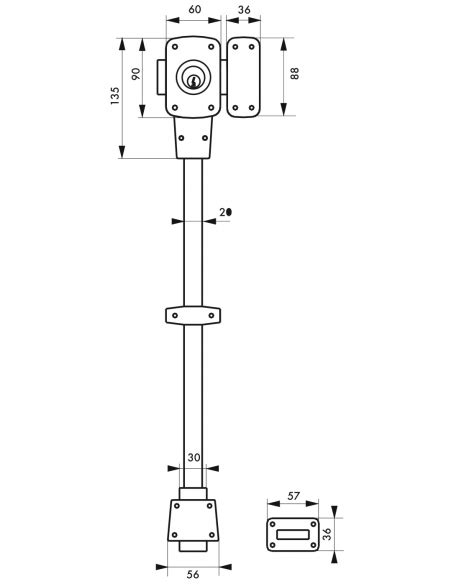 Verrou double entrée Mirage 6 pour porte d entrée cyl 45mm tringle 2