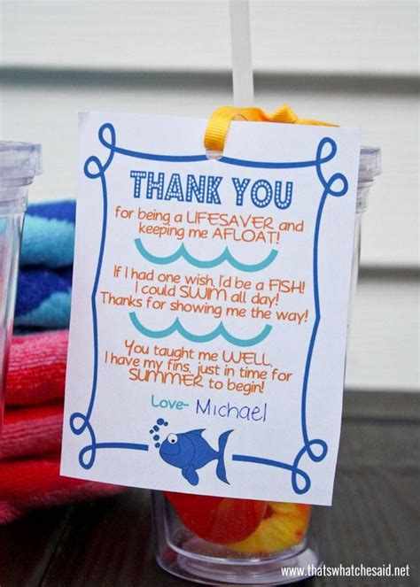 Swim Coach Thank You Gift Free Printable