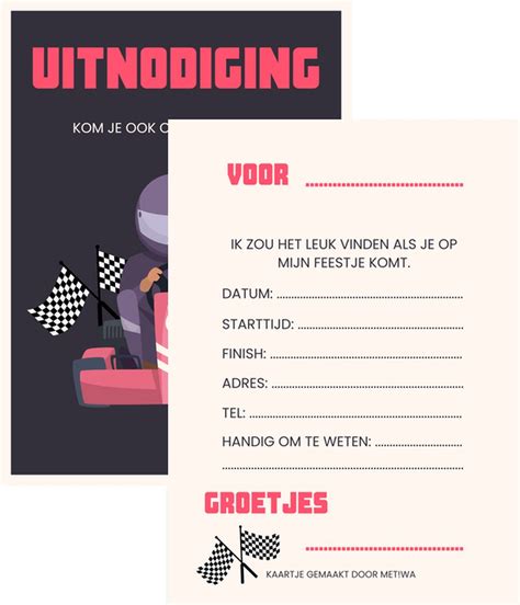 Metiwa Uitnodiging Kinderfeestje Kart Stuks