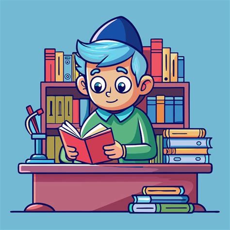 Мультфильмный мальчик читает книги Векторная иллюстрация | Премиум AI ...