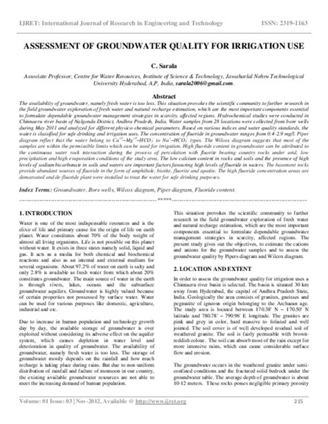 Pdf Assessment Of Groundwater Quality For Irrigation Use Editor