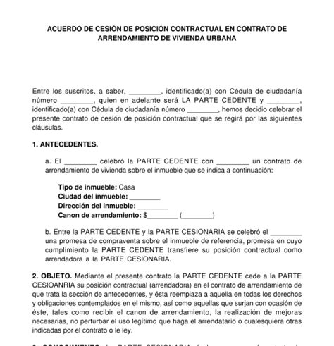 Cesión De Contrato De Arrendamiento Del Arrendador