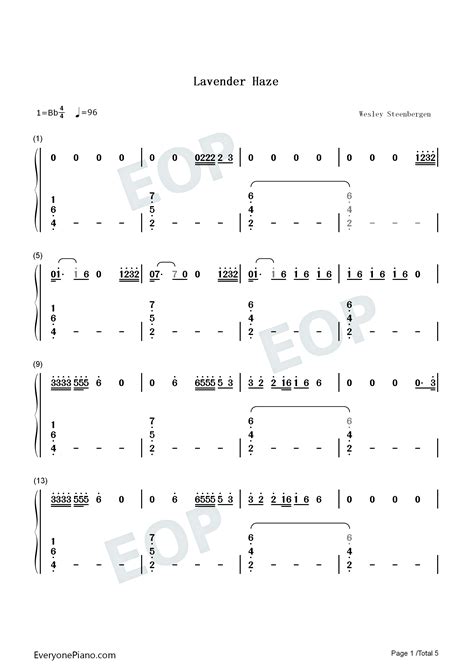 Lavender Haze 薰衣草薄雾 Taylor Swift双手简谱预览 Eop在线乐谱架