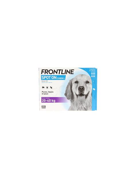 Frontline Antiparasitaire Spot On Chiens 20 40kg 6 Pipettes 268ml