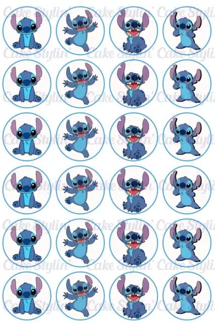 24 X STITCH Cupcake Toppers Edible Wafer Paper Disney Cake DISNEY Lilo ...