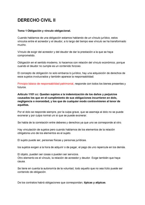 Derecho Civil 2 Derecho Civil Ii Tema 1 Obligación Y Vínculo