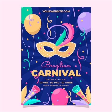 Free Vector Flat Brazilian Carnival Celebration Vertical Poster Template