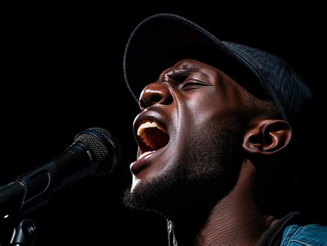 Close Up Image Of A Passionate Vocalist Singing Into Microphone Free