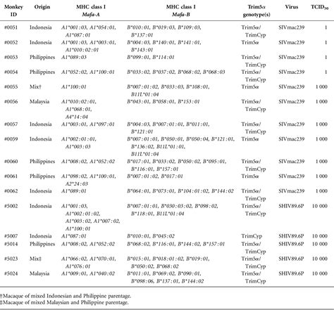 Table 1 From Simian Immunodeficiency Virus SIVmac239 Infection And