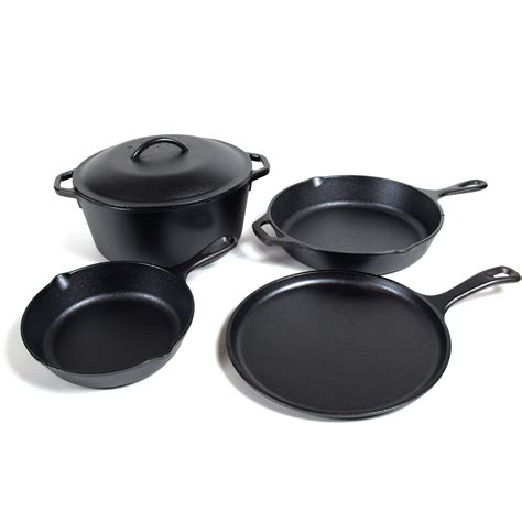 Lodge Cast Iron Seasoned 5 Piece Set With Skillet Griddle And Dutch Oven