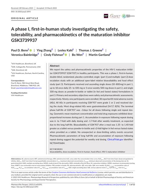 PDF A Phase I First In Human Study Investigating The Safety