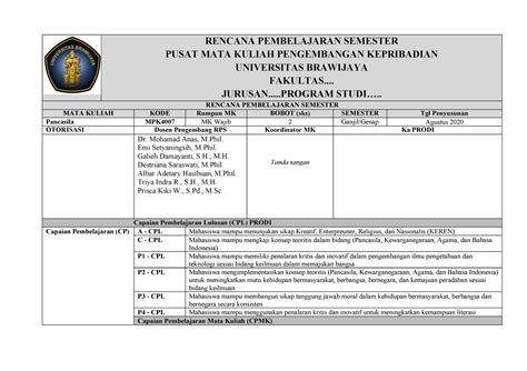 Rps Obe Daring Pancasila Agst 2020 Rencana Pembelajaran Semester Riset