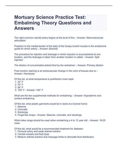 Mortuary Science Practice Test Embalming Theory Questions And Answers