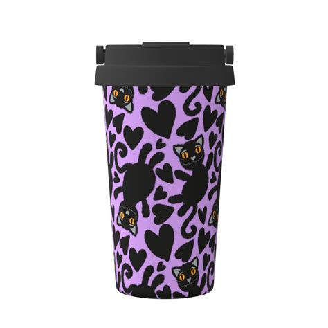 Gaeub Cartoon Black Cats Print Travel Mug, Insulated Coffee Mug with