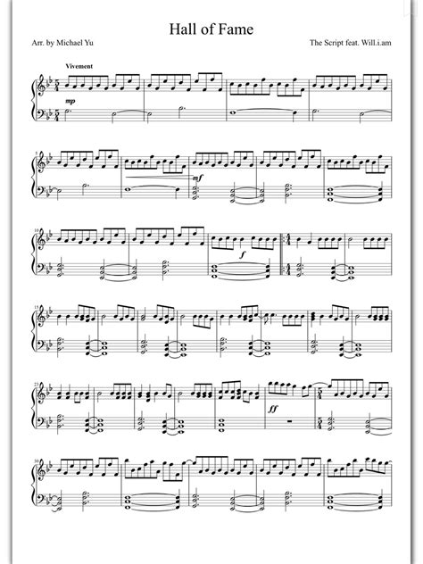 Piano Sheet Music — Hall of fame - The Script (Piano Sheet)