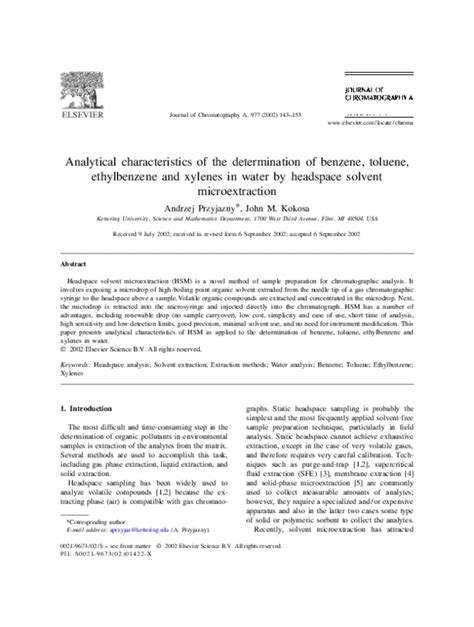 Pdf Trace Analysis Of Benzene Toluene Ethylbenzene And Xylene Isomers In Environmental