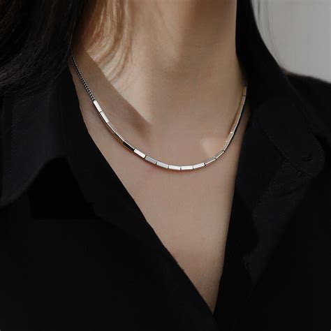 Silvology Sterling Silver Square Tube Slub Choker Elegant Top