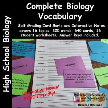 Complete Biology Terminology Self Grading Vocabulary Card Sorts