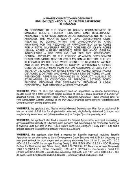 Fillable Online MANATEE COUNTY ZONING ORDINANCE PDR 15 26 Z G Fax