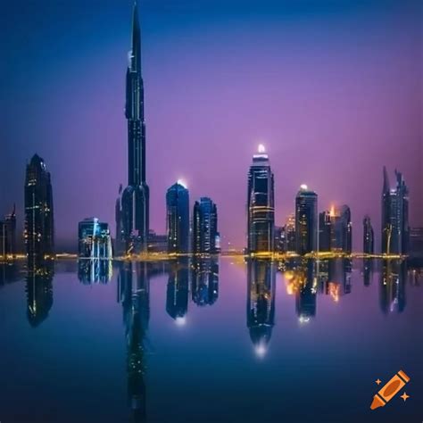 Panoramic View Of Dubai Skyline At Night On Craiyon