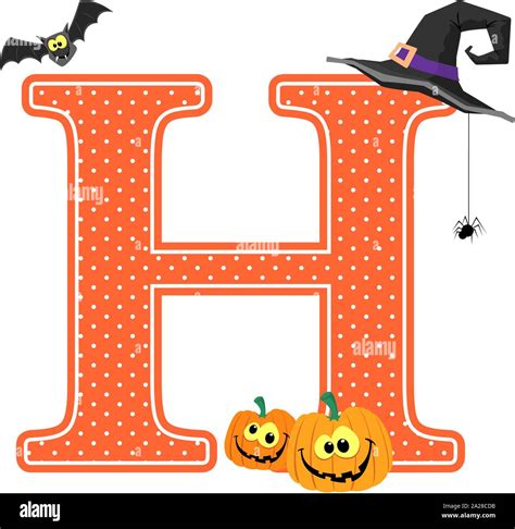 capital letter h with smiling pumpkins and halloween design elements ...