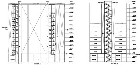 Section AA And Section BB Of High Rise Building In AutoCAD 2D Drawing