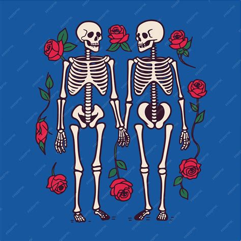 Premium Vector Skeletons Couple With Decor For Valentines Day