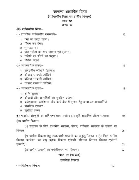 Up Board Class 12 Syllabus 2023 Samany Adharik Vishay