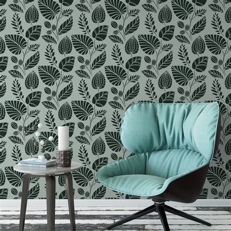 Scandinavian Palm Leaves Pattern Wall Stencil Decorate Your Etsy