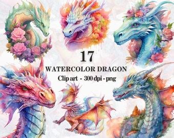 Watercolor Dragon Guarding Books Clipart High Quality Watercolor