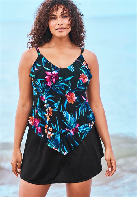 V Neck Tiered Tankini By Trimshaper By Miraclebrand® Plus Size