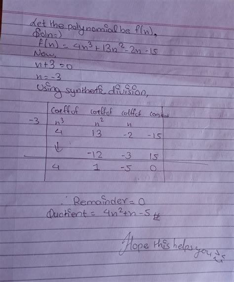 Use Synthetic Division To Find 4x³ 13x² 2x 15 X 3