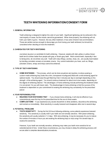 Fillable Online Teeth Whitening Information And Consent Formteeth Whitening Information And