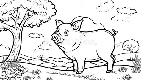 Coloring Book Pig Theme Stock Illustration Illustration Of Drawing