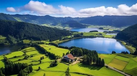 Lagoa do canário sete cidades vista aérea paisagem natural em São