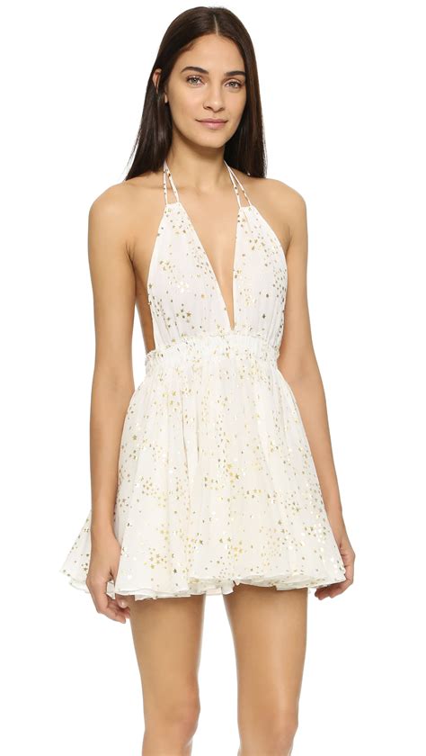 Lyst Loveshackfancy Star Print Halter Mini Dress In Natural