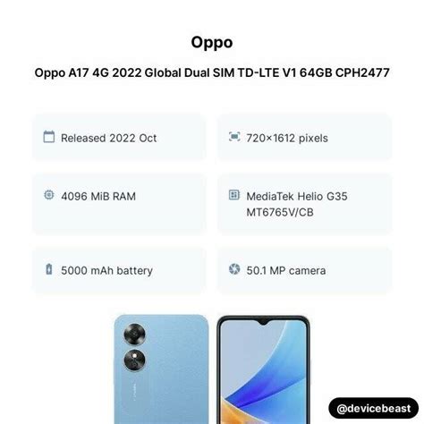 Oppo A17 4G 2022 Global Dual SIM TD LTE V1 64GB CPH2477 Image Gallery