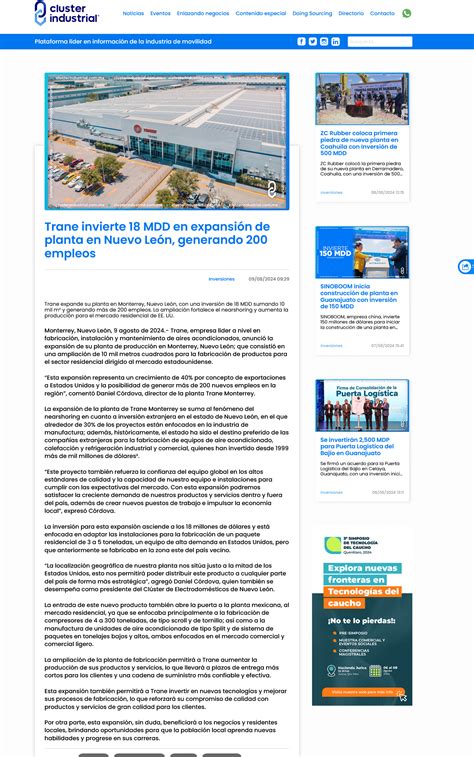 Trane Invierte Mdd En Expansi N De Planta En Nuevo Le N Generando