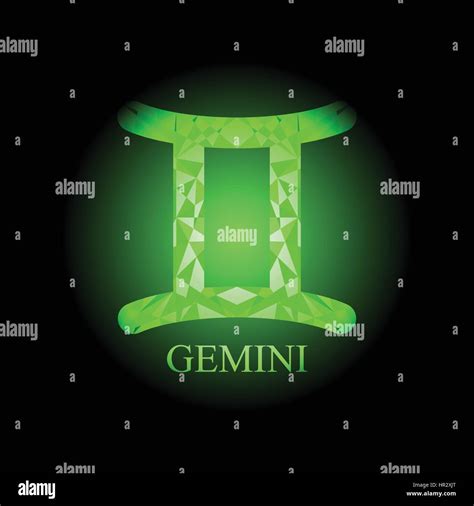 Green Polygonal Gemini Zodiac Icon Sign Symbol Vector Illustration On Black Background Stock