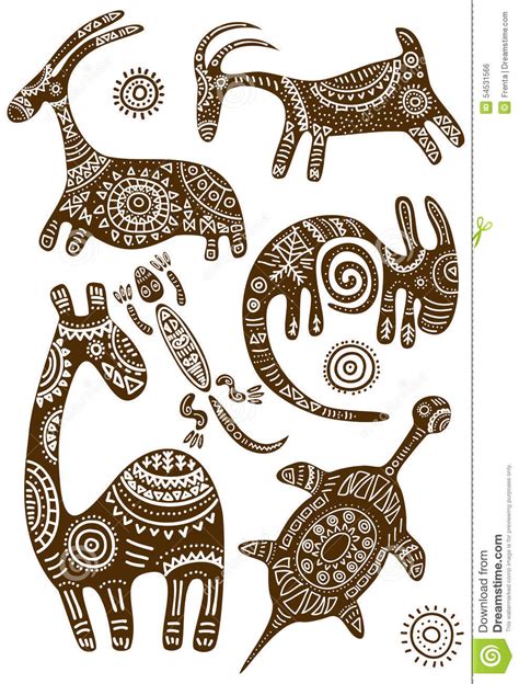 Set of Vector African Traditional Patterns with Animals Stock Vector - Illustration of native ...