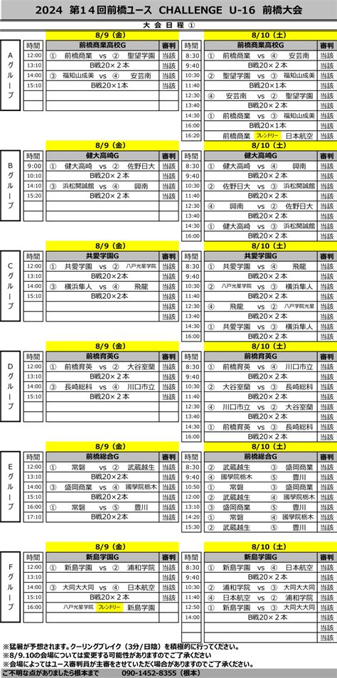 グループステージ組み合せが決定しました！ 前橋ユース U 16